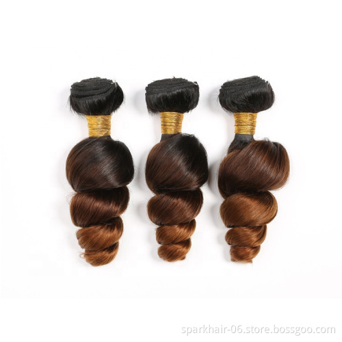 Spark Ombre Brazilian Loose Wave Remy Human Hair Extension, Raw Unprocessed virgin cuticle aligned mink human hair bundles